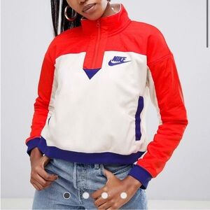 EUC Nike Womens Sportswear Half-Zip Top in Red/Cream/Purple (Size:L)